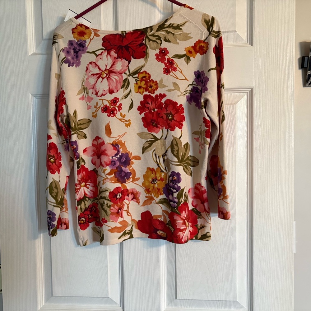 Talbots‎ Cream and Red Fitted Long Sleeve Blouse